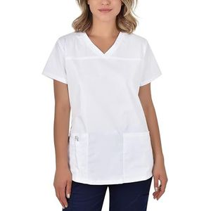B-well Andrea Medische tuniek voor dames, verpleegsters, korte mouwen, gezondheidsuniform, met V-hals en 2 zakken, Wit, 36 NL