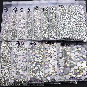 Super Glitter ss3-ss50 Crystal AB Flat Back Non HotFix Nail art Strass 3D Glas Nail Art Decoraties Kleding Strass-AB SS3-SS16 1000 stuks
