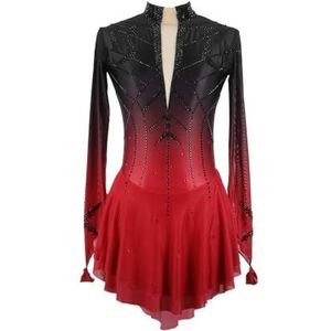 Professionele schaatsenjurken voor meisjes Black Red Halo verven Figuurschaatsenwedstrijd slijtage Strass Damesdans ritmische gymnastiek tap,Rood,11_13Years