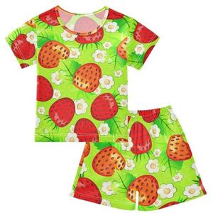 YOUJUNER Kinderpyjama set aardbeienpatroon T-shirt met korte mouwen zomer nachtkleding pyjama lounge wear nachtkleding voor jongens meisjes kinderen, Meerkleurig, 6 jaar