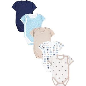 TupTam Baby Jongens Wikkelrompertjes Korte Mouwen Set van 5, Dino Beren Olifanten Beige Donkerblauw IJsberg, 68