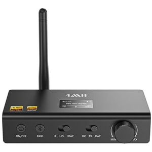 1Mii HiFi Bluetooth Zender Ontvanger voor TV, Groot Bereik Draadloze Audio Adapter met Audiofiele DAC, LDAC, aptX HD/LL, OLED-display, Optische Coaxiale RCA uitgangen/ingangen -DS700