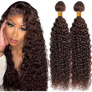 Lakaisa Curly Wave Human Hair Bundles Sew in Hair Chocolate Brown Real Hair Extensions 2 Bundles 100% Unprocessed Brazilian Virgin Hair No Smell for Woman 32 32 Inch