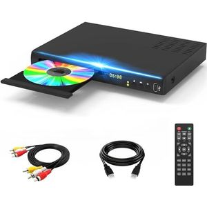 Blu-ray DVD-speler voor tv, HD-discspeler met HDMI AV-kabel, thuisbioscoop, geïntegreerde CD DVD speler PAL NTSC met USB coaxiale AV HDMI-ingang, multiregio ondersteuning incl. afstandsbediening