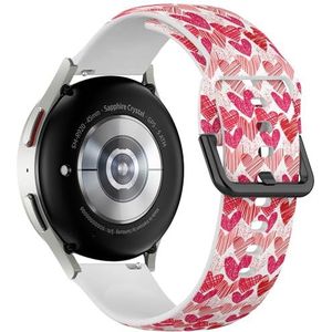 Sportieve zachte band compatibel met Samsung Galaxy Watch 6 / Classic, Galaxy Watch 5 / PRO, Galaxy Watch 4 Classic (Red Hearts On), siliconen armband accessoire