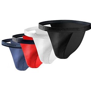 sesto senso Slip heren tanga katoen 1-2-delige set van 4 sexy onderbroeken basic ondergoed voor heren, Set van 4 - zwart, wit, rood en jeans., S