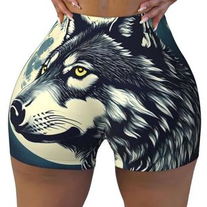 JJPUNGK Wolf Night Moon Print Elastische Workout Korte Gym Shorts Vrouwen Comfortabele Zomer Dragen Atletische Hoge Taille, Zwart, S