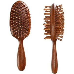Sandelhout haarborstel, verzacht de haartextuur elimineert knopen - Massage hoofdhuid om roos te verbeteren, natuurlijke milieuvriendelijke houten kam voor alle haartypes - niet wasbaar