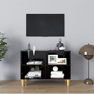 SMTSEC TV-kast met massief houten poten zwart 69,5x30x50 cm