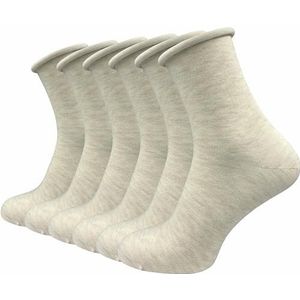 GAWILO Damessokken met rolrand (6 paar) | Zonder drukkende naad en zonder knellend elastiek | Diabetische sokken met versterkte hiel en teen, beige, 39-42 EU