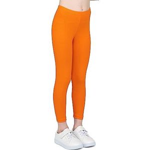 infatti Katoenen legging voor kinderen, zachte en comfortabele broek voor kinderen, casual training, elegante stijl, basic kleding Zoe, oranje, 110 cm
