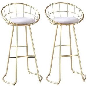 Scandinavische minimalistische barkruk vrijetijdsstoel, 2 stuks keukeneiland-tegenstoelen, ronde fluwelen zacht gewatteerde metalen voetsteun