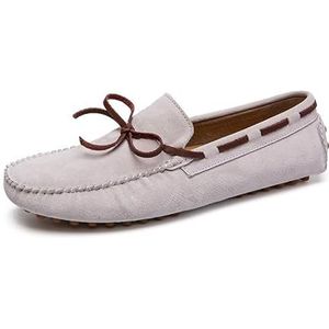 Loafers for heren Nubuckleer met ronde neus Rijstijl Mocassins Loafer Comfortabele platte hak Lichtgewicht feestbruiloft Instapper (Color : Rice white, Size : 44 EU)