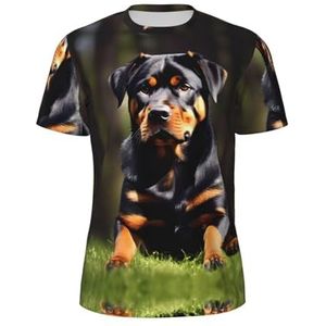 Rottweiler Sportshirt voor heren, met achtergrondprint, ademend, koel droog mesh, basislaag, top, hardloopshirt met korte mouwen, Zwart, S