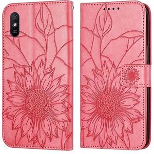 Telefoon Flip Case Cover, Slanke hoes compatibel met Xiaomi Redmi 9A/Redmi 9i /Redmi 9AT portemonnee-hoes met kaarthouder, reliëf bloemenhoes lederen folio flip-hoes schokbestendige beschermhoes Compa