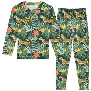LI ZHI XIN Katoenen Paj-set voor kinderen, jongens, meisjes, nachtkleding set, kinderen, lange mouwen, Paj-set, 2-delig, homewear, nachtkleding voor leeftijd 1-8 jaar, dierenluipaardpatroon