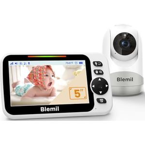 Blemil Monitor voor baby's met batterij van 30 uur, Monitor voor baby's video van groot scherm van 5 inch met camera en audio, nachtzicht, zwabbers, zonder WiFi