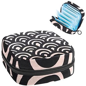 Periode Pouch Draagbare Tampon Opbergtas,Tampon Houder voor Portemonnee Vrouwelijke Product Organizer,Zwarte Schaal Patroon Geometrisch, Meerkleurig, 4.7x6.6x6.6 in/12x17x17 cm