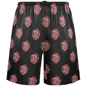 LI ZHI XIN Herenpyjamabroek, korte pyjamabroek, zomer casual shorts, elastische tailleband met trekkoord, rechte losse pasvorm met 2 zakken, S-XXL rozenpatroon, Meerkleurig, S