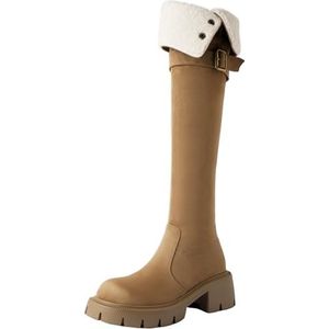 Cocey Plateaulaarzen voor dames, sneeuwlaarzen, overknee-laarzen voor de winter, abrikoos, 37 EU