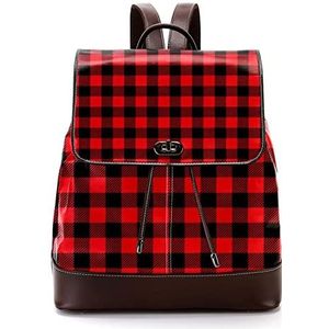 Gepersonaliseerde casual dagrugzak tas voor tiener reizen business college rood en zwart geruite patroon, Meerkleurig, 27x12.3x32cm, Rugzak Rugzakken