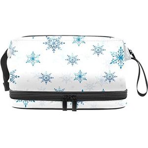 Grote capaciteit reizen cosmetische tas,Blauwe Sneeuwvlok-01,Make-up tas,Waterdichte make-up tas Organizer, Meerkleurig, 27x15x14 cm/10.6x5.9x5.5 in