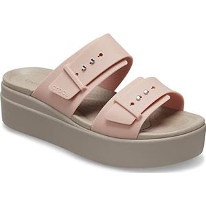 Crocs Brooklyn Buckle Low Wedge, platform voor dames, Pale Blush, 41/42 EU