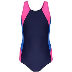 Aquarti Meisjes Badpak met Racerback, Donkerblauw/blauw/roze, 128