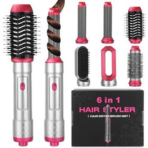Ixydor 6-in-1 airstyler, warme luchtborstel met 1000 W haarföhn, krultang, warme luchtborstel, ronde borstelföhn, stijlborstel, automatische krultang voor alle kapsels, om te stijlen, krullen en