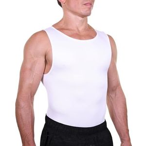 Esteem Apparel EliteSlim compressieshirt voor heren om gynaecomastie te verbergen Moobs Abs Borst Maag Afslankende Shapewear, Wit, M