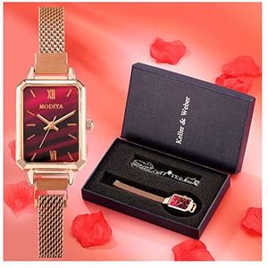 Dames Horloges Mode Vierkante Dames Quartz Horloge Armband Set Groene Dial Simple Rose Gold Mesh Luxury Women Watches (Color : Watch bracelet 128)
