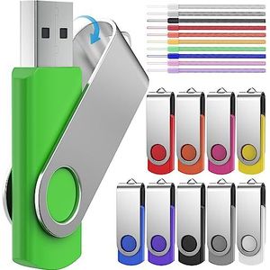 USB-geheugenstick 4 GB 10 Pack Waarde USB 2.0-flashdrives - Multipack Pendrive Swivel Veelkleurig 4GB USB2.0-sticks Gegevensopslag - Draagbare pendrive Geschenk met 10 kleur snoeren FEBNISCTE