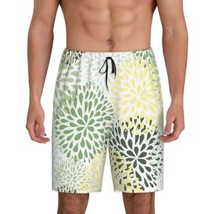 Heren bloemblaadjes tuin bladeren print lounge shorts pyjama bodems nachtkleding shorts kerst shorts losse sportbroek, Zwart, XXL