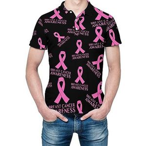 Roze borstkanker bewustzijn heren shirt met korte mouwen golfshirts normale pasvorm tennis T-shirt casual zakelijke tops