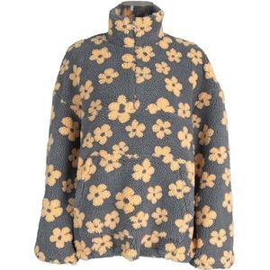 Dames Floral Sherpa Pullover Kwart Rits Oversized Fleece Jas Met Zakken Y2K Stijl(Yellow,XXL)