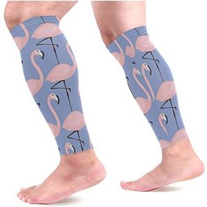 EZIOLY Roze flamingo's sport kalf compressie mouwen been compressie sokken kuitbeschermer voor hardlopen, fietsen, moederschap, reizen, verpleegkundigen