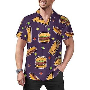 Hamburger And Tacos casual overhemden met knopen voor heren, korte mouwen, Cubaanse kraag, T-shirts, tops, Hawaiiaans T-shirt, 2XL