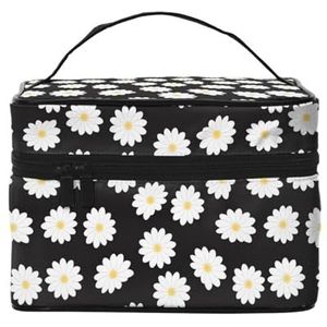 Witte Daisy Grote Capaciteit Draagbare Waterdichte Cosmetische Tas 23x17x16Cm Voor Reizen Buitensporten Bruiloft Companion Gift, Zwart, Eén maat