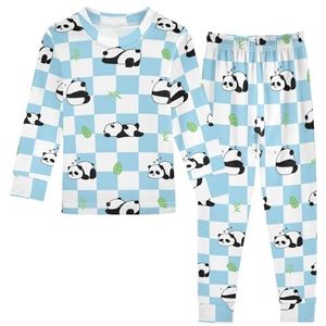 LI ZHI XIN Paj-set voor kinderen, katoen, jongens, meisjes, nachtkleding, set met lange mouwen, 2-delige huiskleding, nachtkleding voor leeftijd 1-8 jaar, schattig panda-patroon, Meerkleurig, 1 jaar