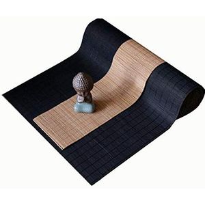 Bamboe Tafelloper Set Van 2, Japanse Waterdichte Theemat, Keukenisolatie Placemat, Antislip Tafelmat Voor Thuis (zwart + Natuurlijke Kleur)(Size:30×180cm+10×180cm)