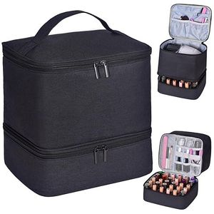 ZFZGFRCS Upgraded Nail Polish Organizer Case - Geschikt voor 30 flessen en 1 nagellamp, dubbellaagse nagellak draagtas, nagellak opbergtas met handgrepen (stijl B-zwart)