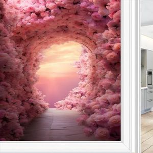 AEMYSKA t Moderne rozen deuren raamfilm warmteblokkerend roze natuur bloem landschap privacy raamdecoratie glazen deurbekleding niet-klevende raamstickers voor badkamer keuken 60 x 90 cm