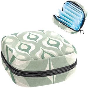 Opbergtas voor maandverband, vintage ovalen saliegroen patroon, draagbare maandverband, inlegkruisjes, tampons, maandverband, opberghouder voor vrouwen, school, kantoor