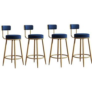 AADDFDD Barkrukken, barstoelen, barstoelen, set van 4 moderne fluwelen gestoffeerde tegenkrukken met comfortabele rug en gouden metalen poten, barstoelen in vrijetijdsstijl - zwart