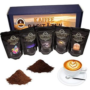 Edele en hoogwaardige geschenkset - Vijf exclusieve koffiezeldzaamheden Incl. Kopi Luwak (kattenkoffie van wilde dieren) - gemalen - Topkoffie - Premiumkoffie - Zacht en vers gebrand