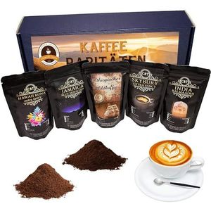 Edele en hoogwaardige geschenkset - Vijf exclusieve koffiezeldzaamheden Incl. Kopi Luwak (kattenkoffie van wilde dieren) - gemalen - Topkoffie - Premiumkoffie - Zacht en vers gebrand