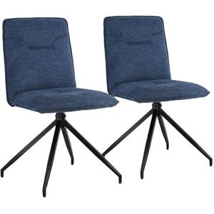 Happy Garden - Set van 2 AREN stoelen in blauwe stof, schuimvulling, zwarte stalen poten, eetkamerstoel