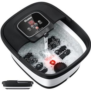HOSPAN Inklapbare voetspa met warmte, bubbel, rood licht en temperatuurregeling, 8 Shiatsu massagerollen, pedicure-voetspa voor ontspanning en stressverlichting, zwart