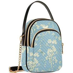 Mnsruu Vrouwen Meisjes Crossbody Tas, Pioenen Libelle Vogel Blauw Dames Schoudertas, Mobiele Telefoon Handtassen Portemonnee Portemonnee Geschenken, A149