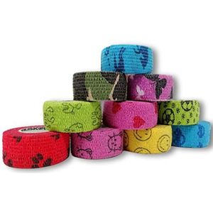 LisaCare Kleurrijke Mix Set van 10 bestratingsverband, vingerpleisters, rolpleisters, kinderpleisters op rol, pleister zonder lijm, elastisch, waterafstotend, rekbaar, 2,5 cm breed x 4,5 m lang